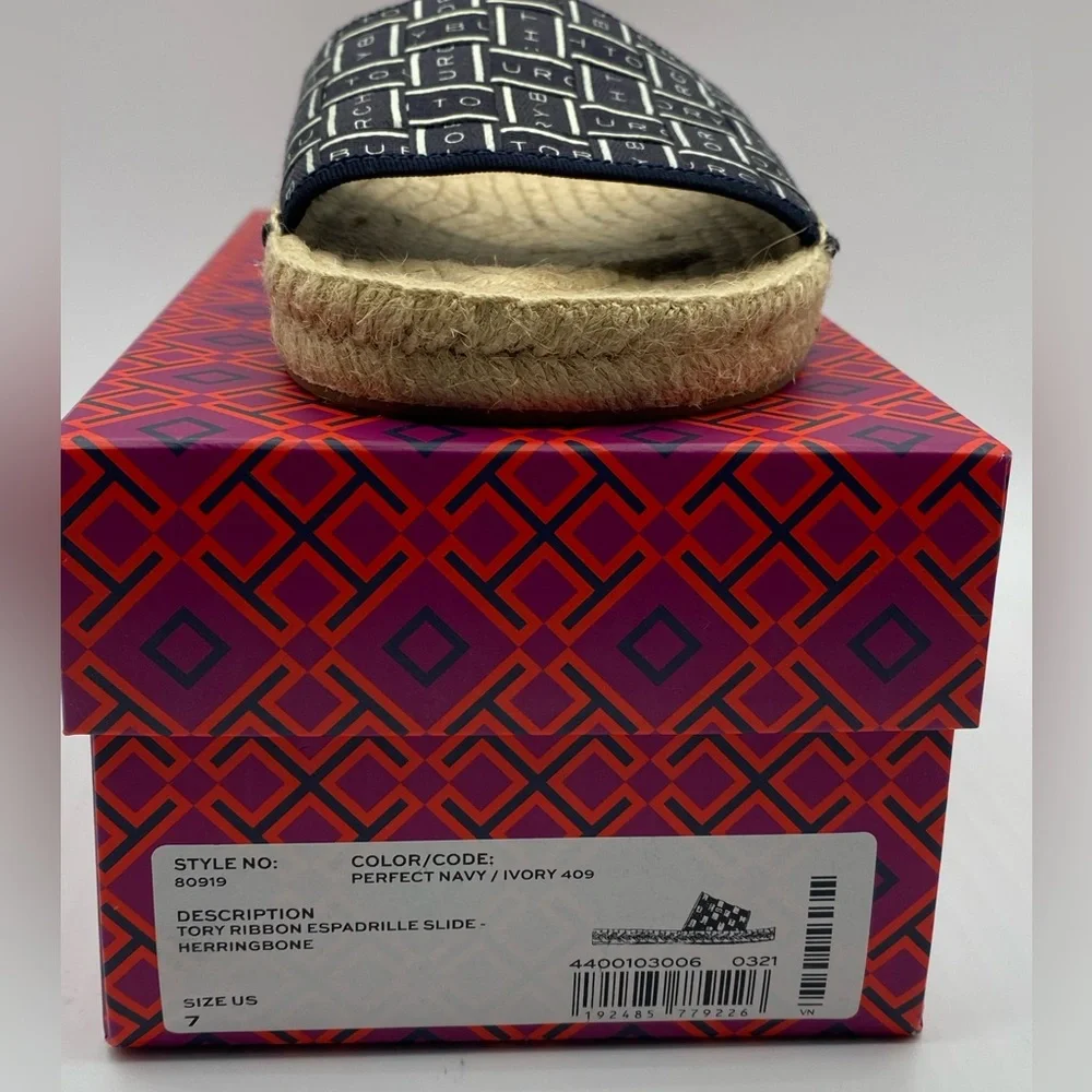 TORY BURCH‎ TORY RIBBON ESPADRILLE SLIDE NIB size 7